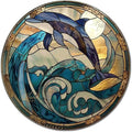 Lygond Metal Sign Tin Sign Circular Stained Glass Dolphin Wall Art for Restaurant 8×8 Inches