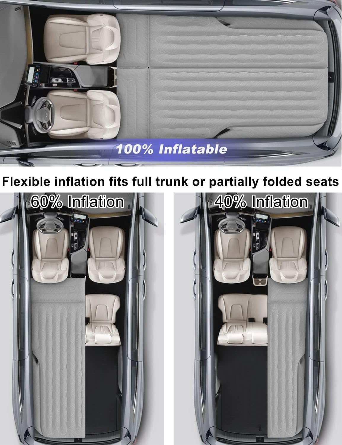 Umbrauto 63in Extended SUV Mattress Quick Inflate, Includes Pump & 2 Pillows,Grey