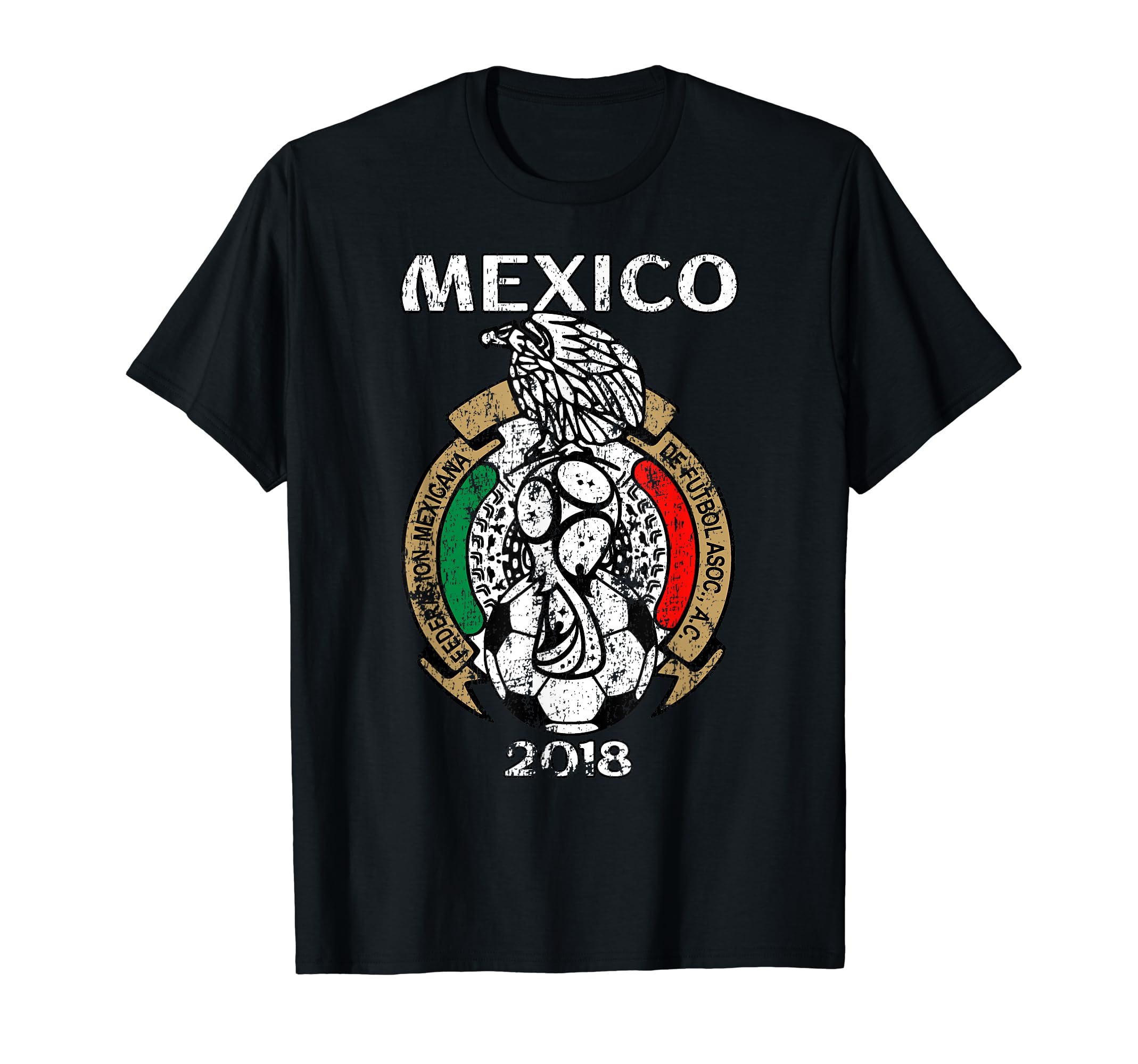 Mexico Emblem Distressed Russia 2018 T-Shirt - Casual Everyday Wear Unisex