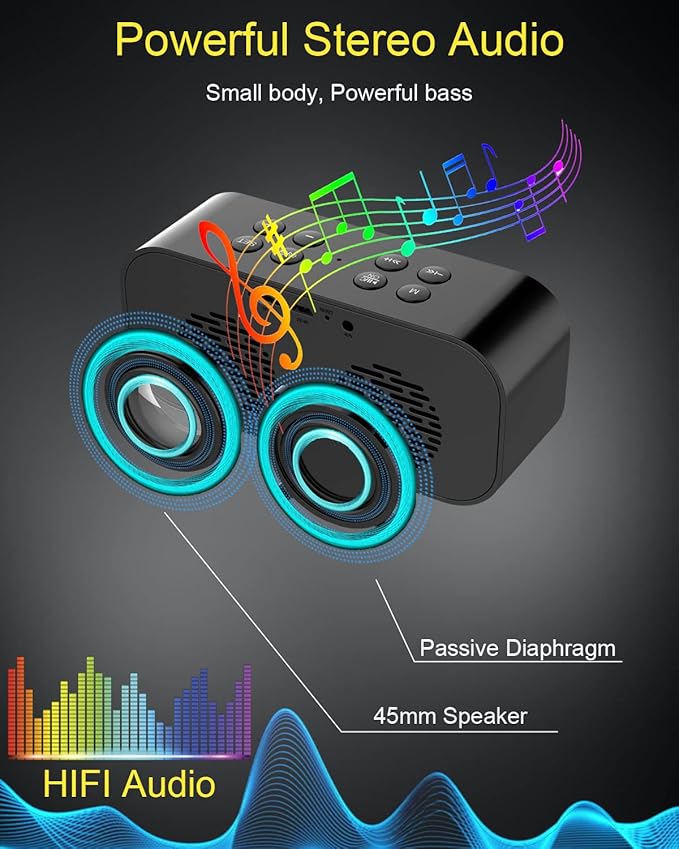 AFK Alarm Clock for Bedroom/Office,Digital Clock with Bluetooth Speaker,Small Alarm Clock for Heavy Sleepers Adults,Teens,Kids.