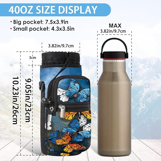 25/32/40/64oz Water Bottle Bag Holder Carrier-Insulated Crossbody Sling Case Sleeve with Strap & Pockets for Men Women Gym Cycling Travel Walking Hiking Camping