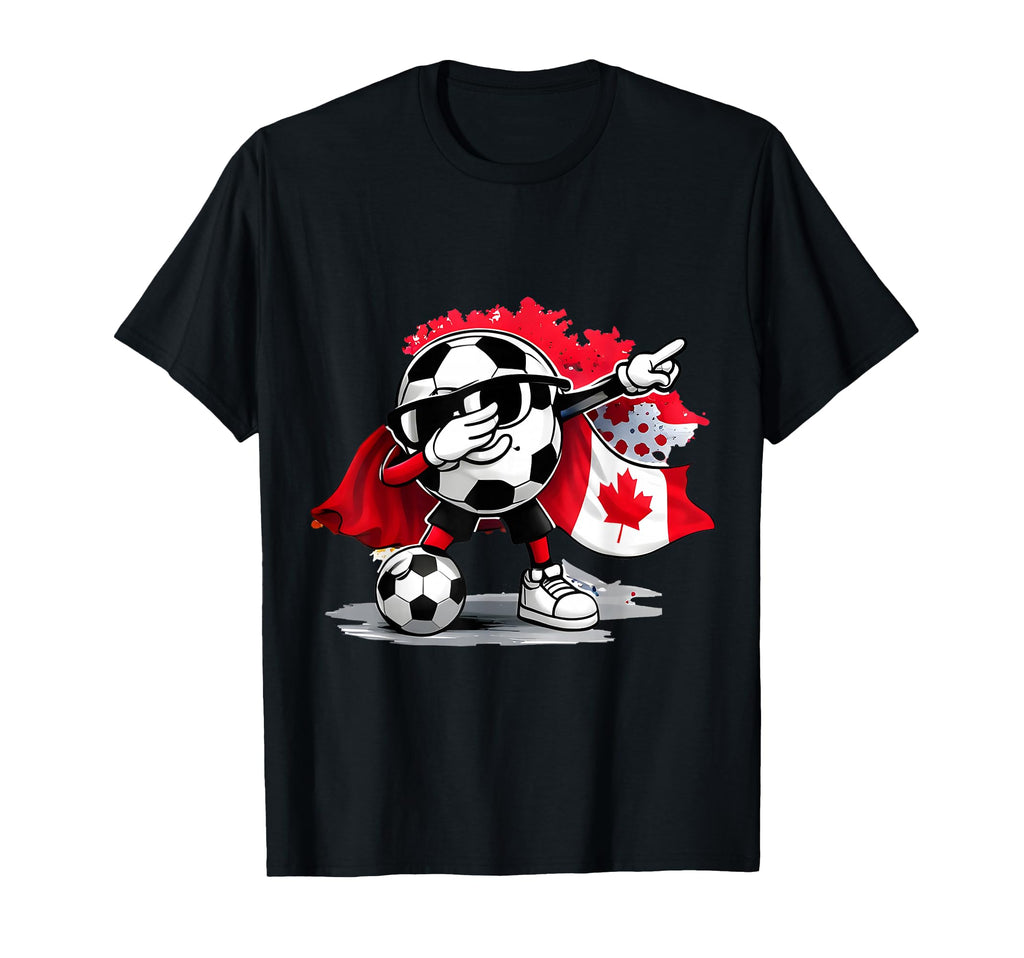 Canadian Flag Cape Dabbing Ball Soccer T-Shirt - Unique Graphic Men Women