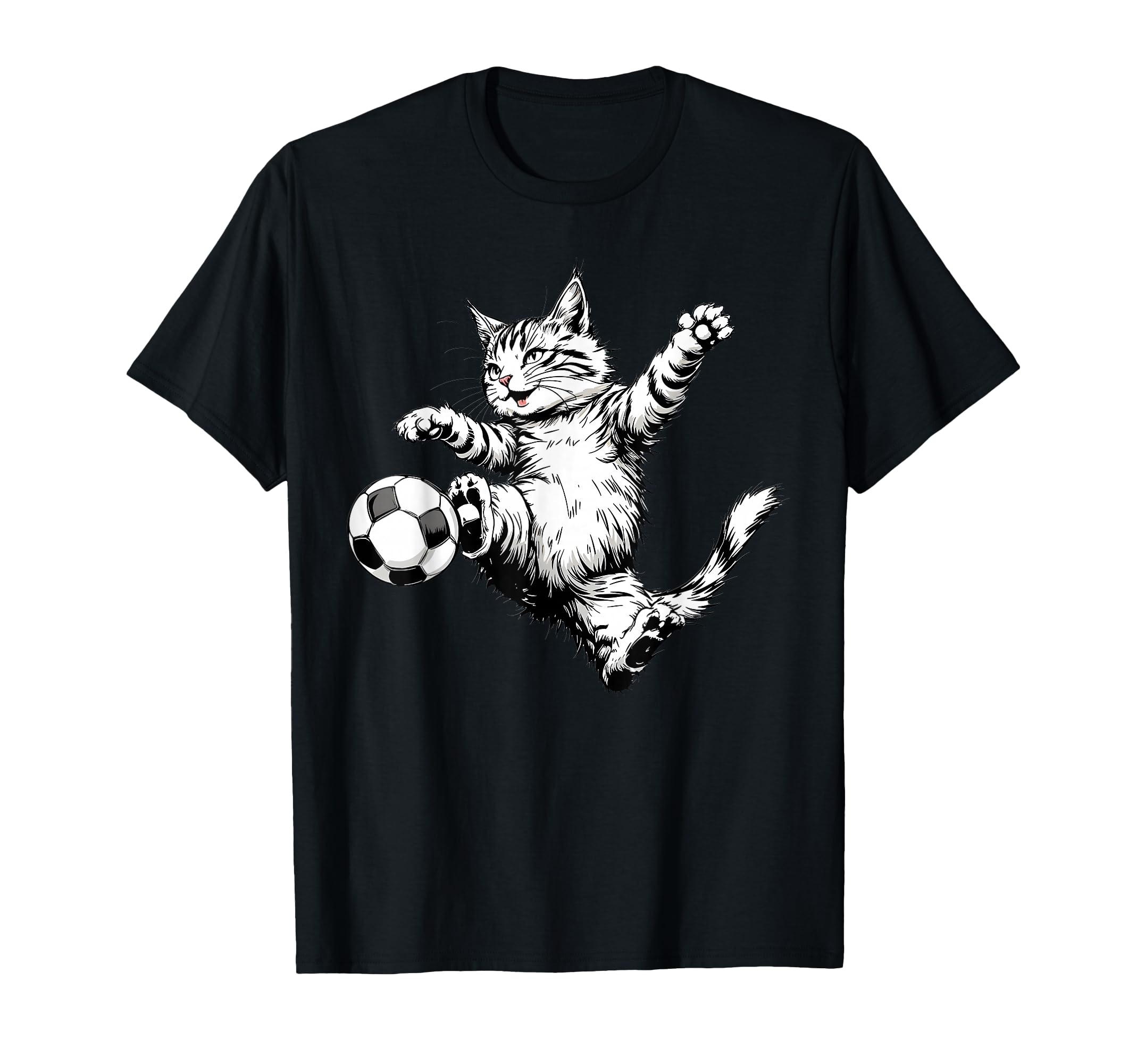 Cat Playing Soccer Ball Football T-Shirt - Custom Art Print Men Women