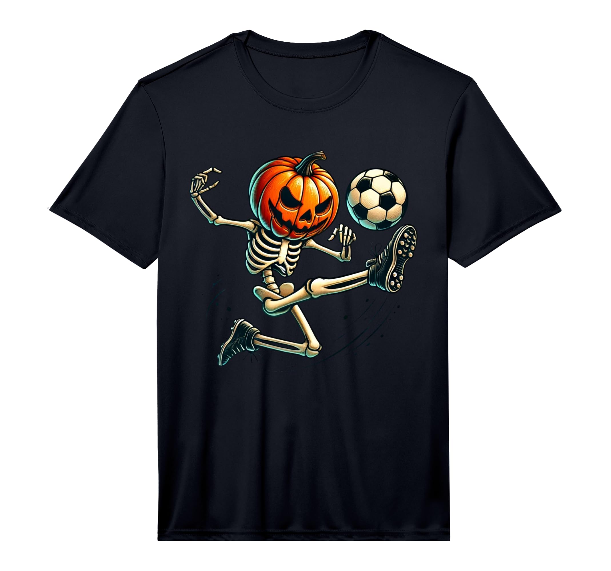 Skeleton Pumpkin Soccer Halloween T-Shirt - Streetwear Style Men Women