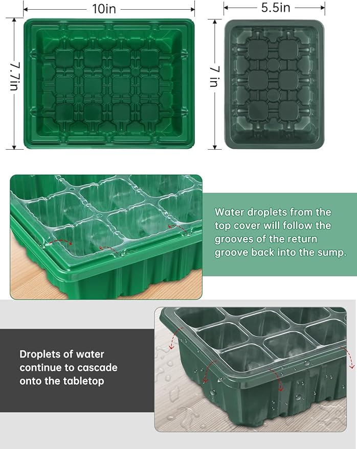3-Pack Seed Starter Trays with Heat Mat, Seed Starter Kit with Grow Lights, 36 Large Cells Seed Germination Kit with Adjustable Humidity Vents for Indoor Plants Seeds Starting, Ideal Gardening Gifts