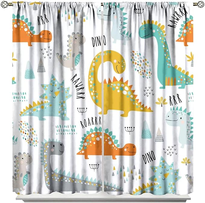 Dinosaur Curtains for Kids Boys Girls Home Decor Childish Cute Dino Animals Print Pattern Rod Pocket Blackout Window Drapes for Nursery Baby Bedroom Playroom W31.5xL63in 2 Panels