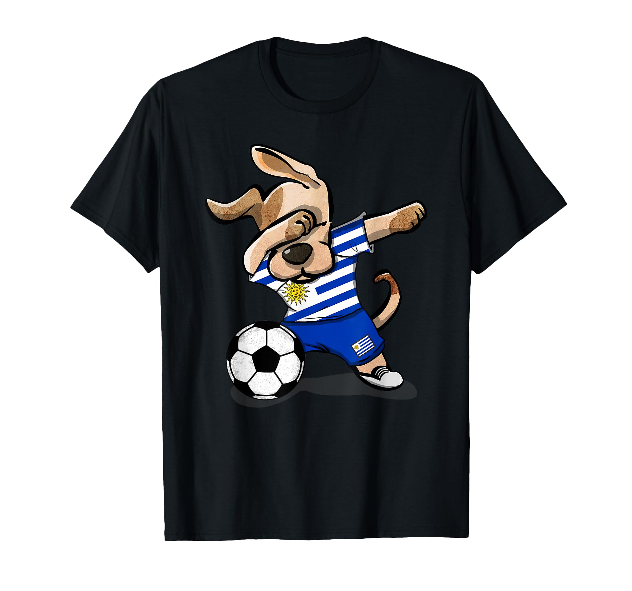 Dog Dabbing Soccer Uruguay Jersey T-Shirt - Fun Novelty Design Men Women