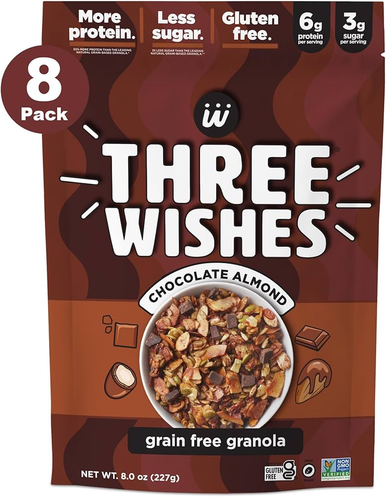 Three Wishes Grain-Free Granola, Chocolate Almond, 8 oz (Case of 8)