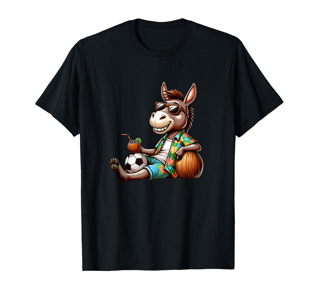 Summer Beach Donkey Coconut And Soccer T-Shirt - Trendy Graphic for Adults