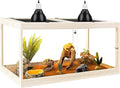 PROLEE Tempered Glass Bearded Dragon Tank,32 Gallon Reptile Tank with Meatl Mesh Roof and Front Sliding Door, Anti-Scratch Lizard Tank,Spacious Reptile Enclosure for Snakes,Lguanas, Chameleons (Oak)