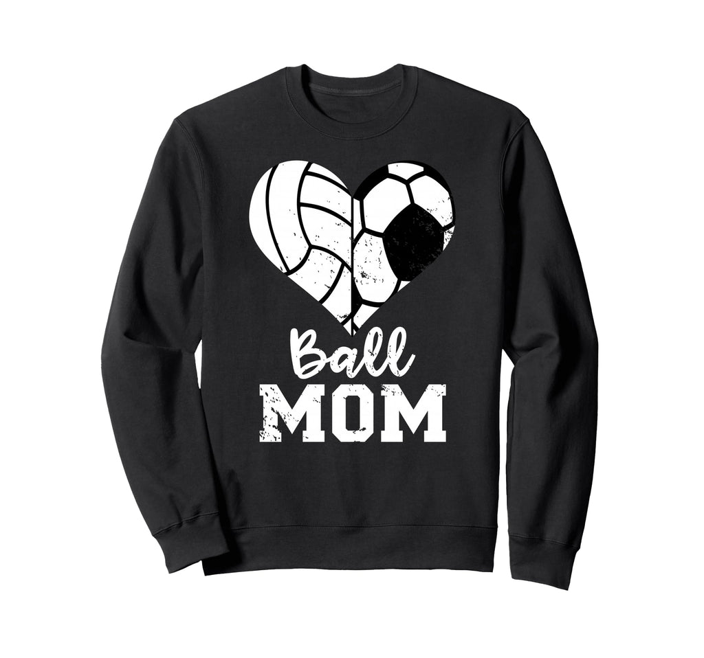 Ball Mom Heart Funny Soccer Sweatshirt - Trendy Graphic for Adults