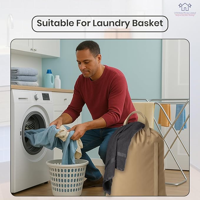 LFH Home Cotton Canvas Large Laundry Bag with Handle, Heavy Duty Drawstring Closure Washable Laundry Bags, School Travel, Home, Hotel, College Dorm, Organizer Sack, Toys Clothes 28x40-Beige