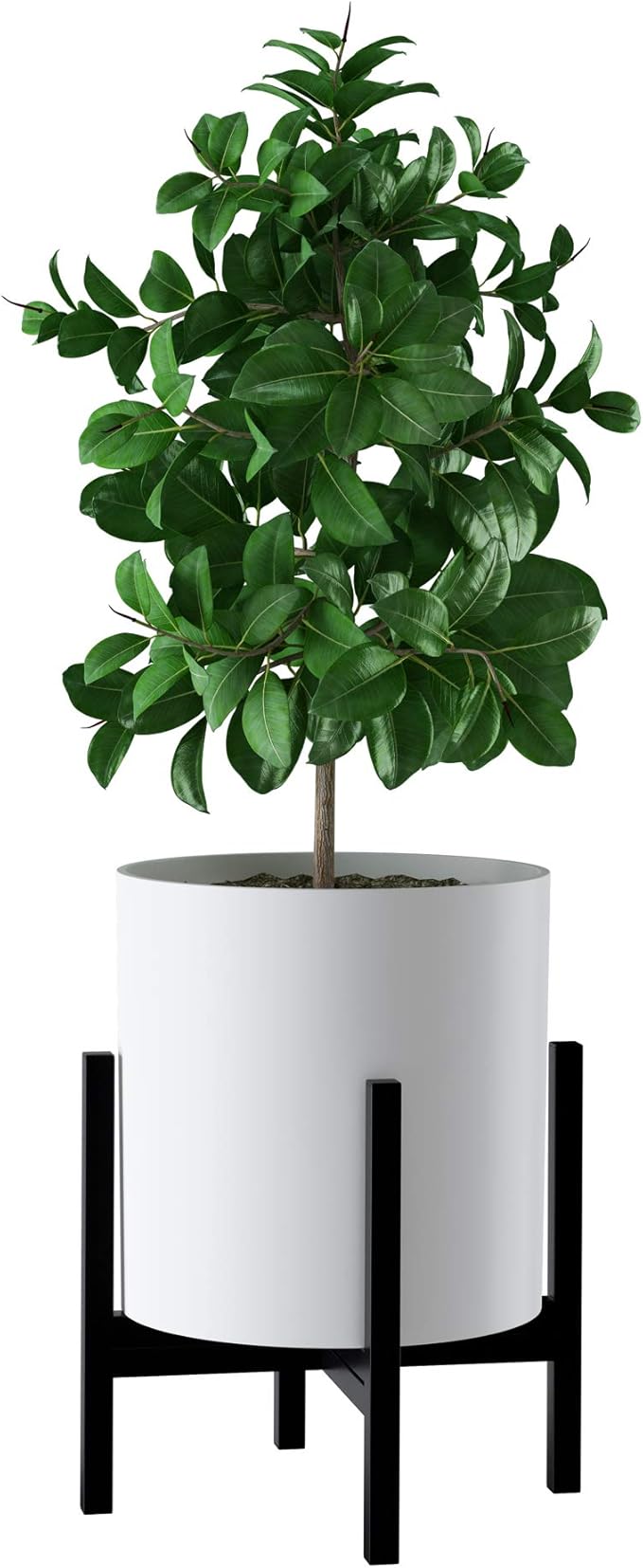 FaithLand Plant Pot 12 inch - Perfectly Fits Mid-Century Modern Plant Stand - Drainage Plug and Drainage Mesh Screen - Matte White