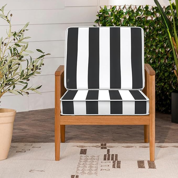 LVTXIII Patio Chair Cushions 22"x22"x3", Water-Repellent Outdoor Seat Cushions for Patio Furniture, Square Chair Pads with Ties for Home Garden Decoration, Set of 2, Cabana Black