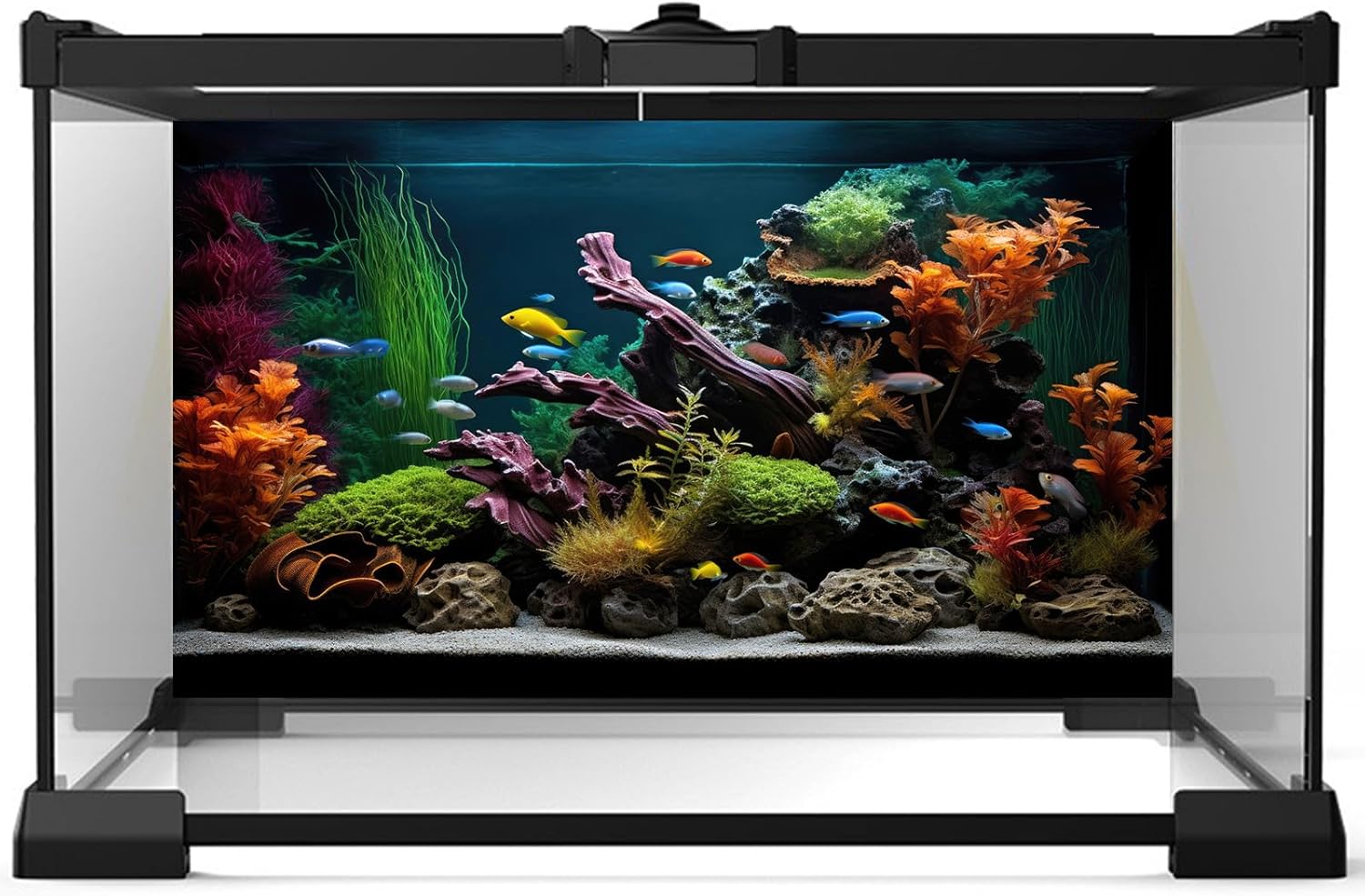 Aquarium Background Lush Aquatic Colorful Plants Terrarium Background Redwood Root Coral Reef Jungle Style Fish Tank Background Amazing Underwater View Aquarium Backdrop Wallpaper Poster Vinyl 60x24in