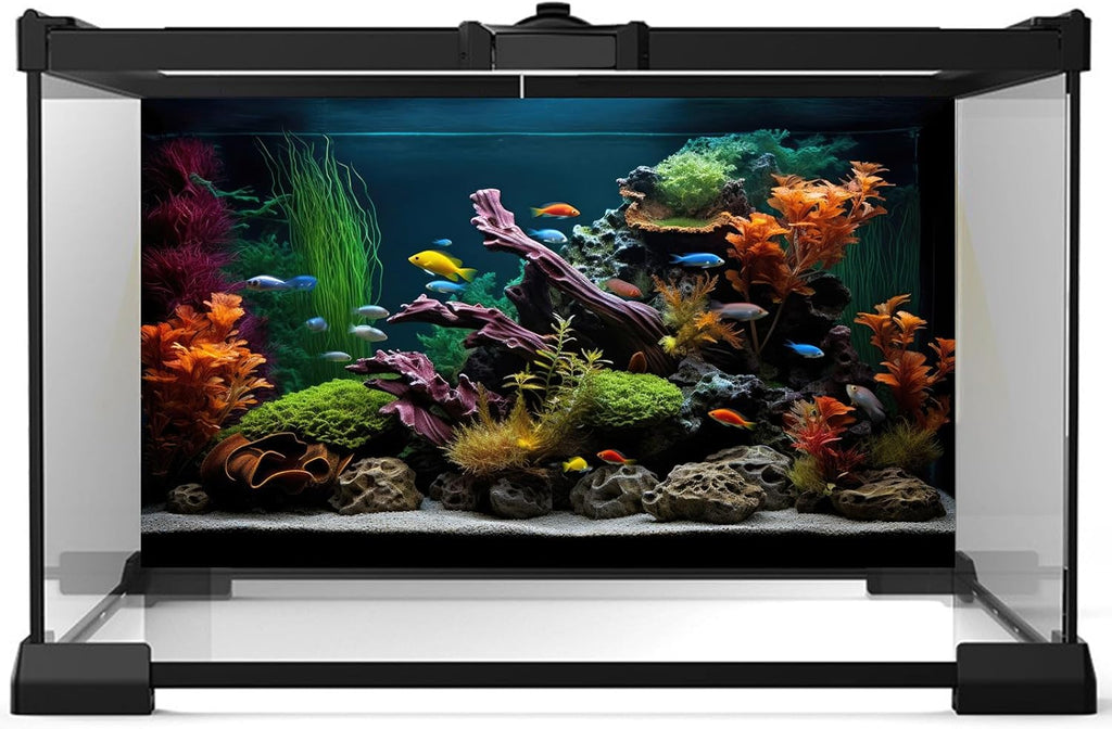 Aquarium Background Lush Aquatic Colorful Plants Terrarium Background Redwood Root Coral Reef Jungle Style Fish Tank Background Amazing Underwater View Aquarium Backdrop Wallpaper Poster Vinyl 30x12in