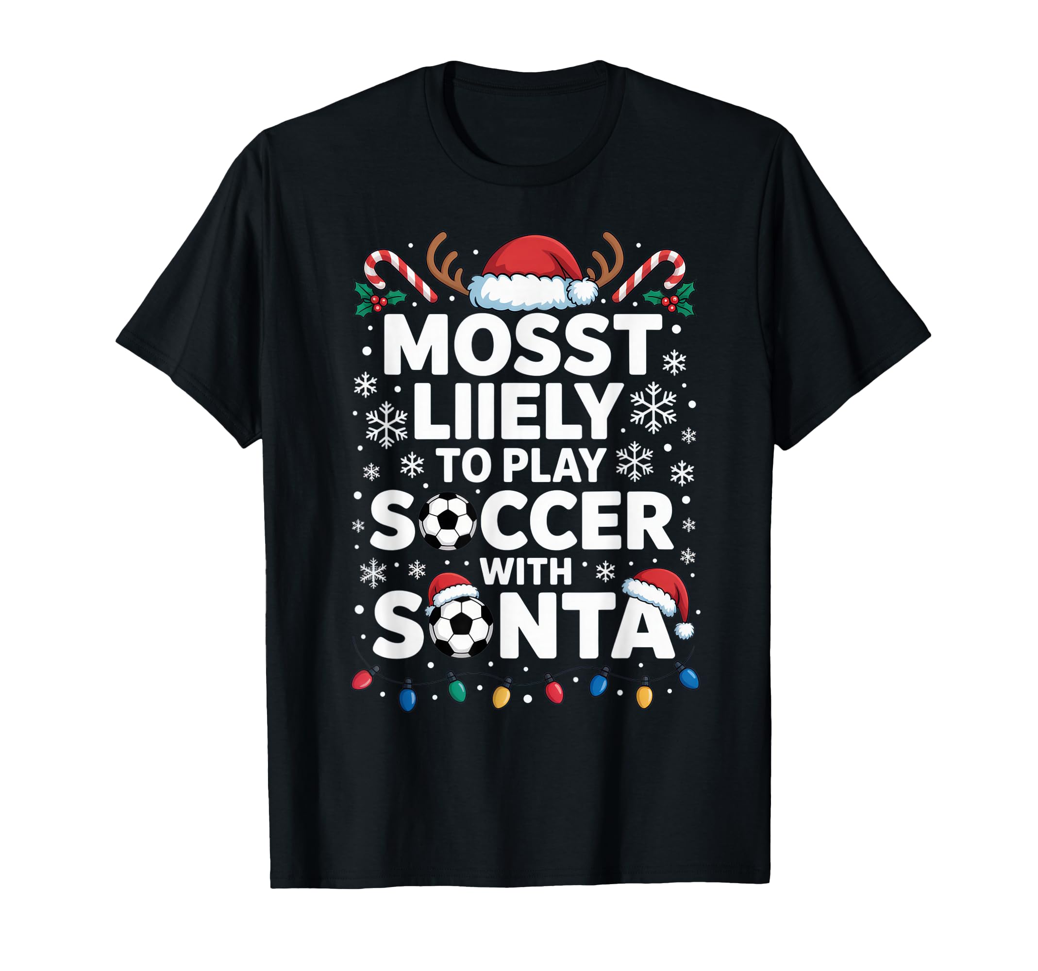 Mosst Liikely To Play Soccer Santa T-Shirt - Trendy Graphic for Adults