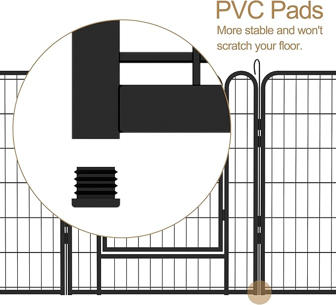 Dog Playpen, Outdoor Dog Fence, 8 Panels, 40" H Dog Pen for Large/Medium/Small Dogs, Heavy Duty Metal Pet Fence with Gate, Portable Dog Fence for RV Camping and Yard (Black)