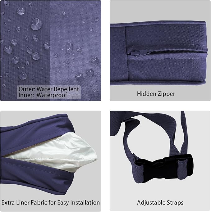 Outdoor Deep Seat Cushion Set 22" x 22", Water Repellent & Fade Resistant Cushion for Patio Furniture, Back & Seat Cushion with Removable Covers for Sofa, Couch, Navy