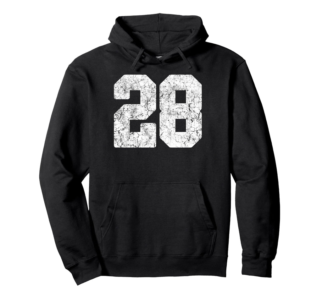 Distressed White Number 28 Jersey Player Hoodie - Unique Graphic Unisex