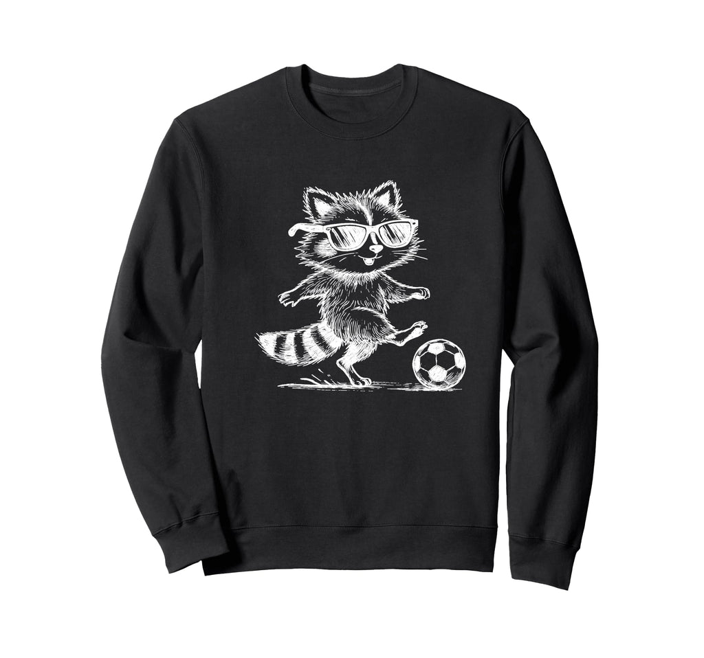 Raccoon Soccer Player Sunglasses Sweatshirt - Novelty Apparel for Adults