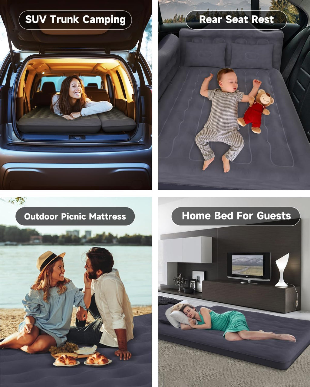 Umbrauto 29.53in/75cm Wide Car Air Mattress Inflatable SUV, Truck & Van Back Seat Camping Bed with Pump & Pillows,Black