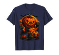 Happy Halloween Scary Pumpkin Showing T-Shirt - Aesthetic Graphic Unisex