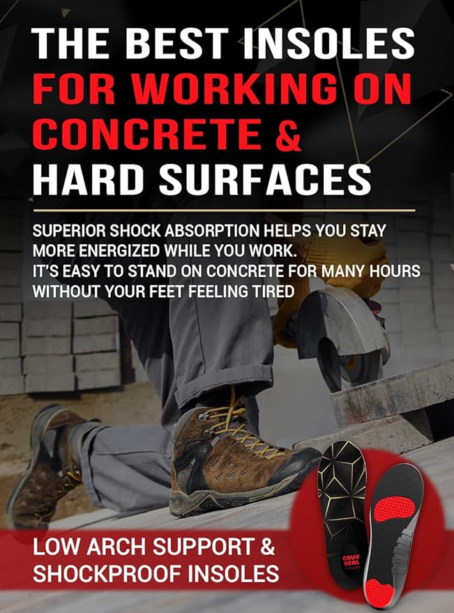 Work Pro Comfort Insoles - Shock Absorption - Low Arch - Cushioning Anti Fatigue Shoe Insert Men Women - Non-Slip - Soft Comfortable Work Boot Insoles - Foot Pain Relief (L, Black)