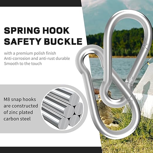 20PCS M10 Spring Snap Hook Carabiner, Heavy Duty 4'' Galvanized Steel Carabiner Clip, 770LBS Holding Capacity Spring Clips for Hammock Swing Outdoor Travel
