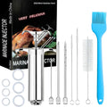 304-Stainless Steel Meat Injector Syringe Kit with 3 Marinade Needles for BBQ Grill Smoker, Turkey, Brisket, Beef, Fish, 2-oz Large Capacity, Silicone Brush and Cleaning Brush