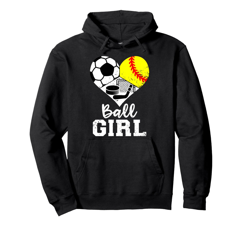 Ball Heart Soccer Softball Hockey Funny Hoodie - Unique Graphic for Adults