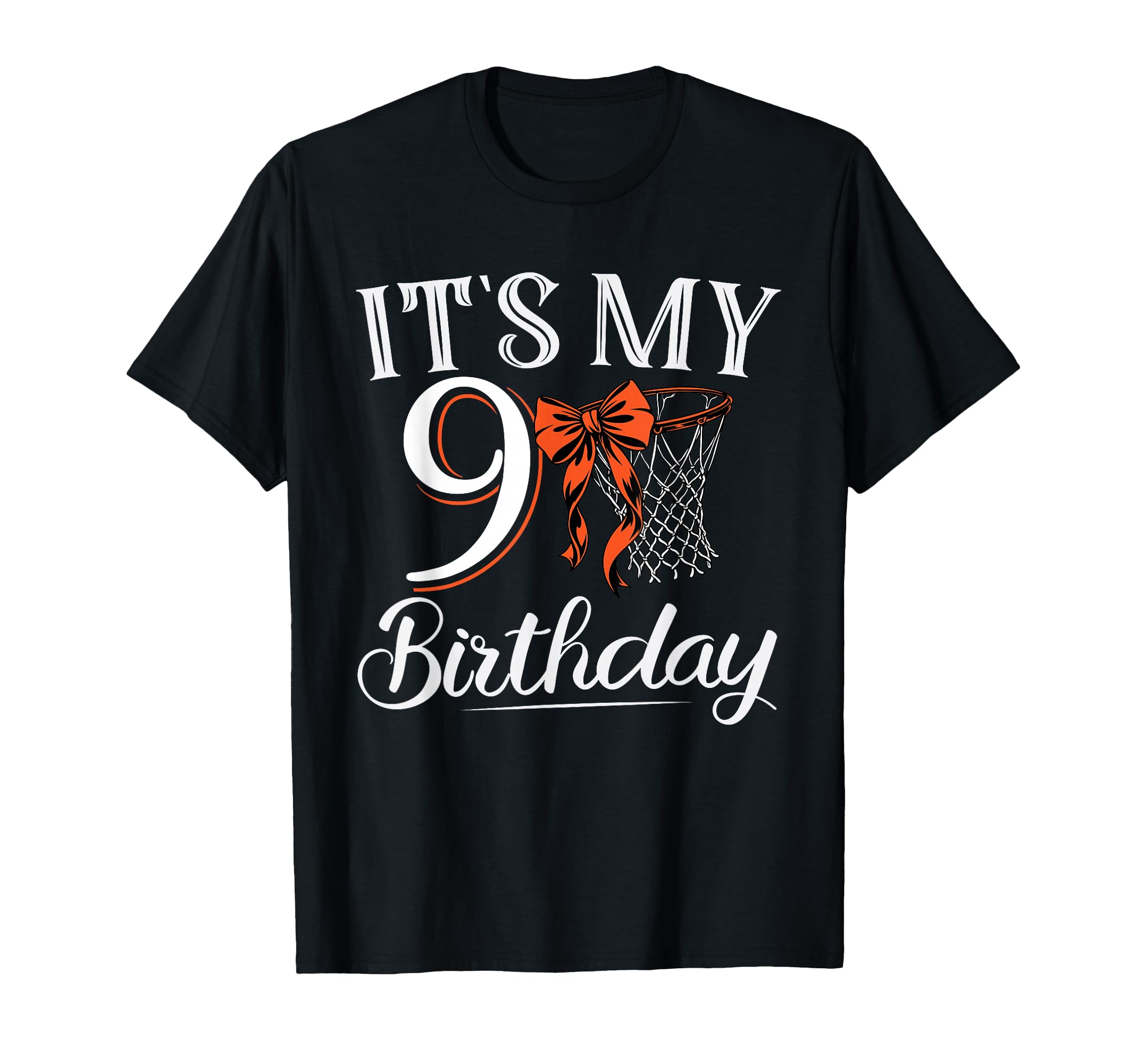 Orange Coquette Basketball Its My 9 Years T-Shirt - Trendy Graphic Unisex