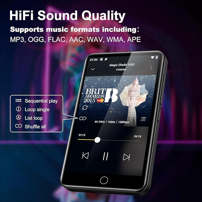 80GB MP3 Player with Bluetooth and WiFi, ZAQE 4" HD Full Touch Screen MP3 Player with Spotify, Amazon Music,YouTube,Pandora,Libby,Android MP4 Music Player for Kids (Black)