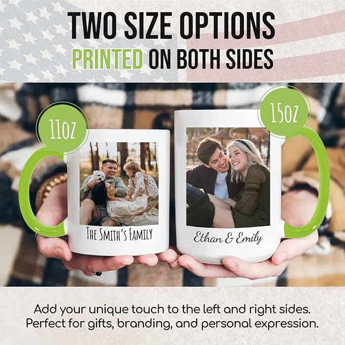 Ship Next Day Custom Mug Design Your Own Photo Text Personalized Picture Gifts for Women Men Customized Gifts Idea Personalized Coffee Mugs 15oz Light Green Handle