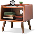 Small Bedside Table - 100% Solid Oak Wood Nightstand with Open Design - Small Side End Table for Bedroom Living Room, Easy Assembly (Walnut Color)