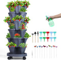 Vertical Planter, 6 Tier Stackable Strawberry Planter with Garden Tool Set, Movable Indoor/Outdoor Garden Herb Pot for Growing Vegetables and Succulents, Dark Gray