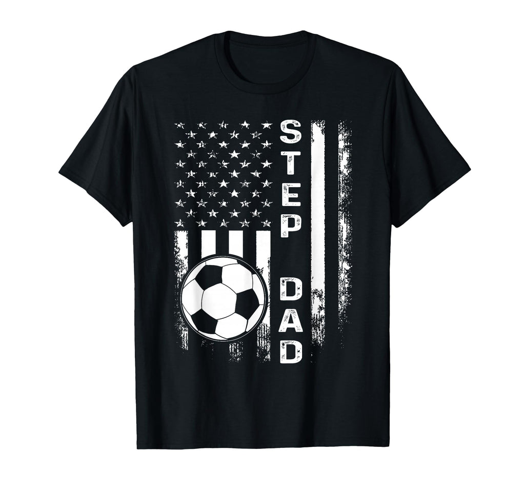 Soccer Step Dad American Flag T-Shirt - Fun Novelty Design Unisex