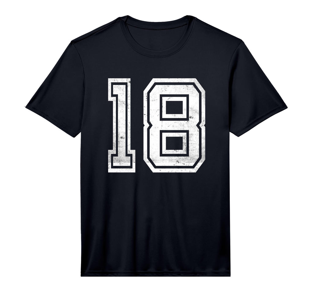Number 18 Distressed Number Performance T-Shirt - Graphic Print for Adults