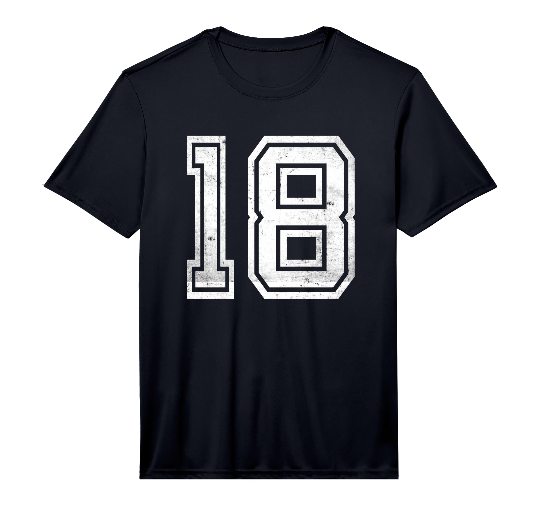 Number 18 Distressed Number Performance T-Shirt - Graphic Print for Adults