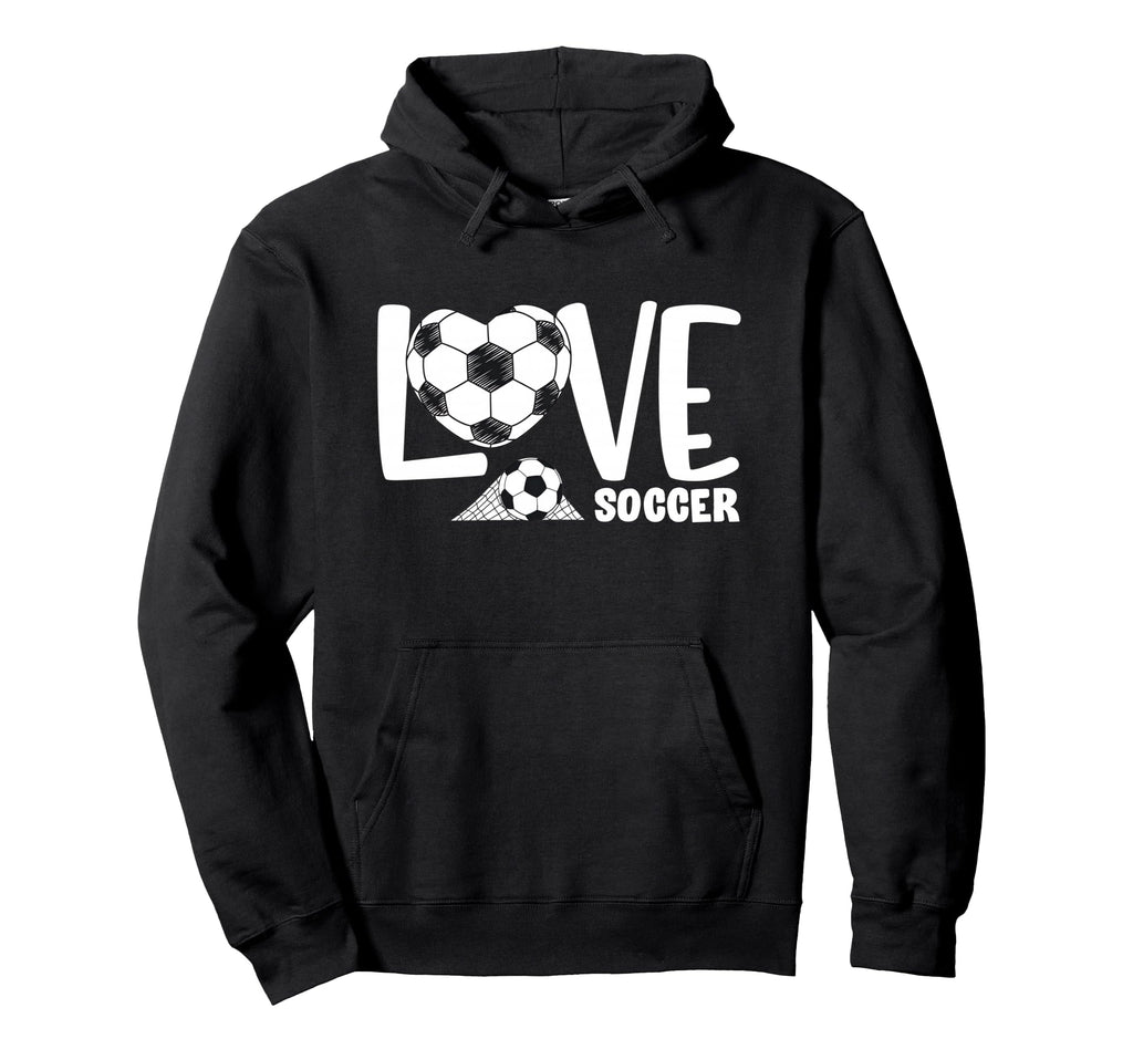 Love Soccer Player Ball And Goal Net Hoodie - Minimalist Print Men Women