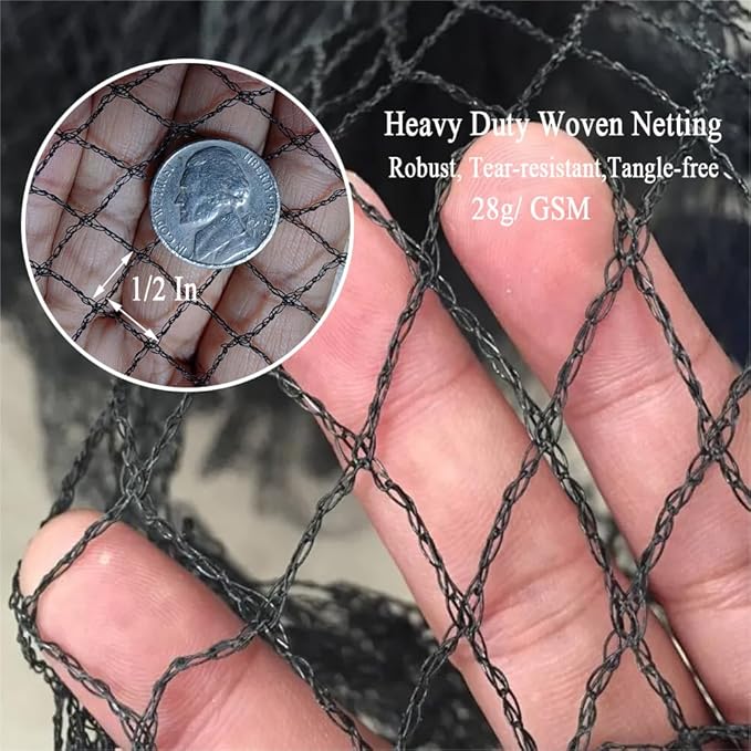 Bird Netting 10x30 Ft, 1/2In Mesh Heavy Duty Garden Netting Pest Barrier for Plants, Fruit Trees, Vegetables, Extra Strong Woven Mesh Netting, Animal Fencing Against Birds, Deer, Poultry