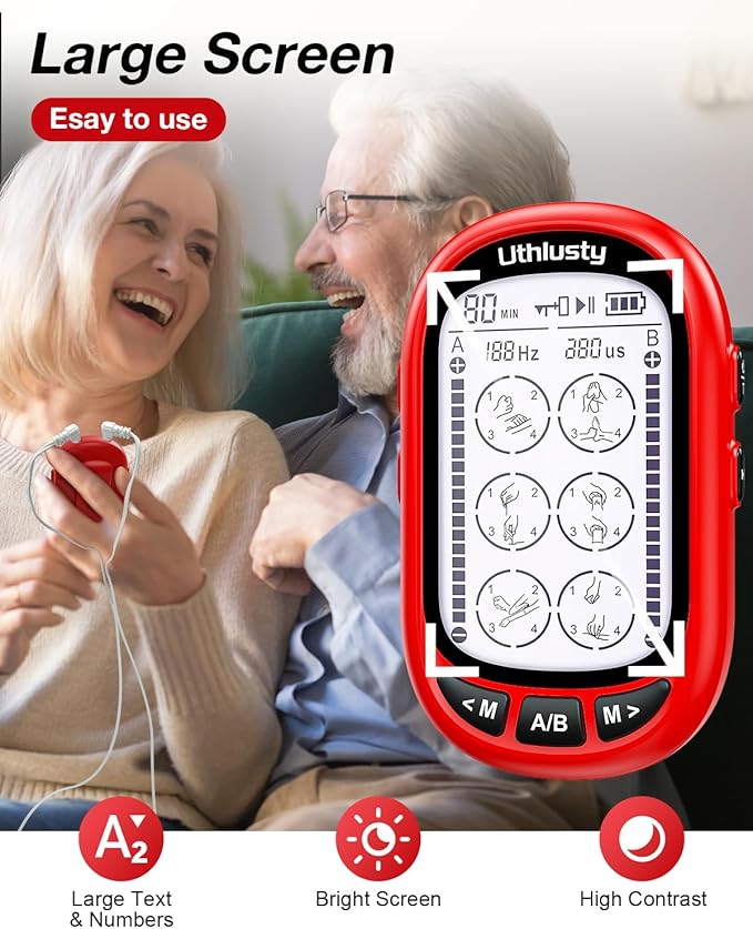 TENS Unit Muscle Stimulator for Pain Relief Therapy–Dual Channel 24 Modes TENS Machine&EMS Muscle Stimulator,Upgraded Large Screen Portable Muscle Stimulator for Back,Shoulder,& Neck Pain with 10 Pads