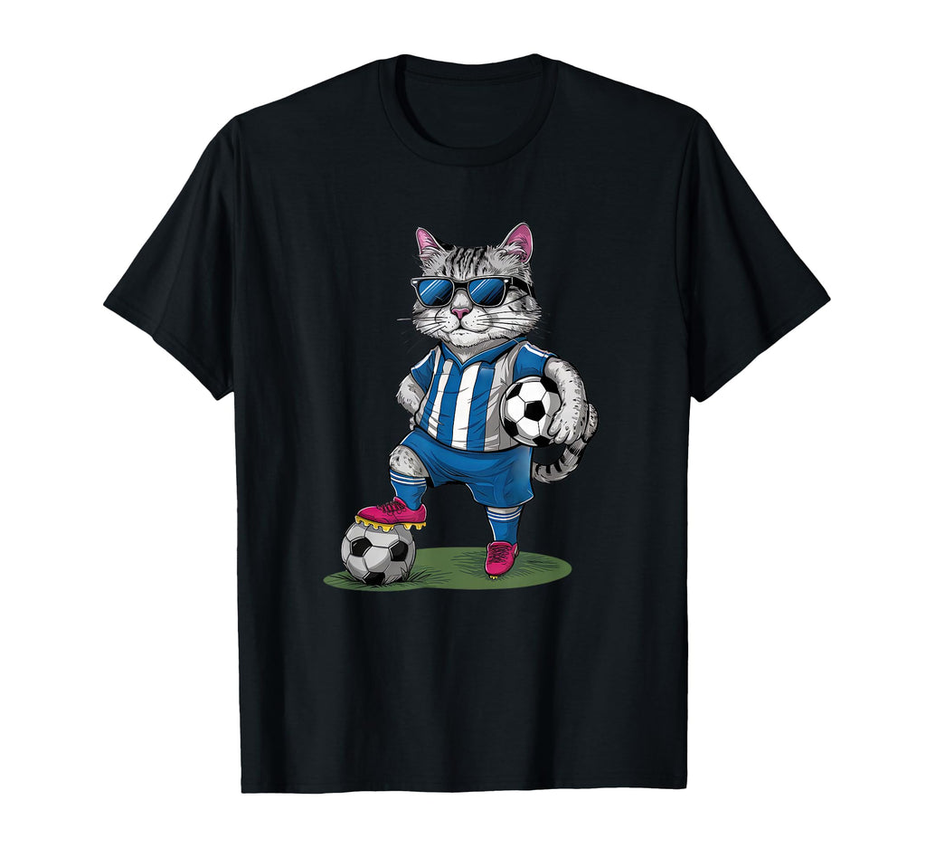 Funny Soccer Cat Cartoon Sports Fan T-Shirt - Aesthetic Graphic for Adults
