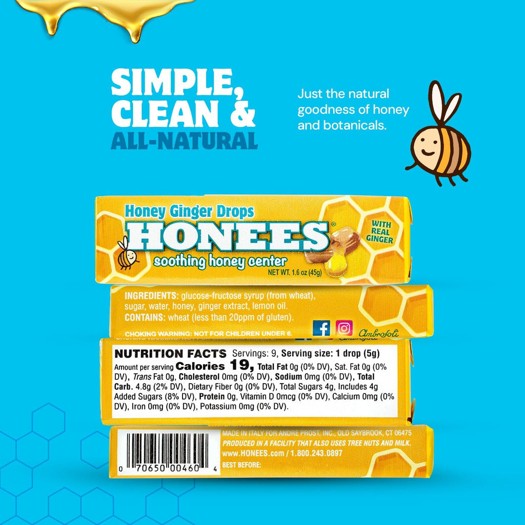 Honees Honey Ginger Throat Drops, 1.6 oz, Case of 12