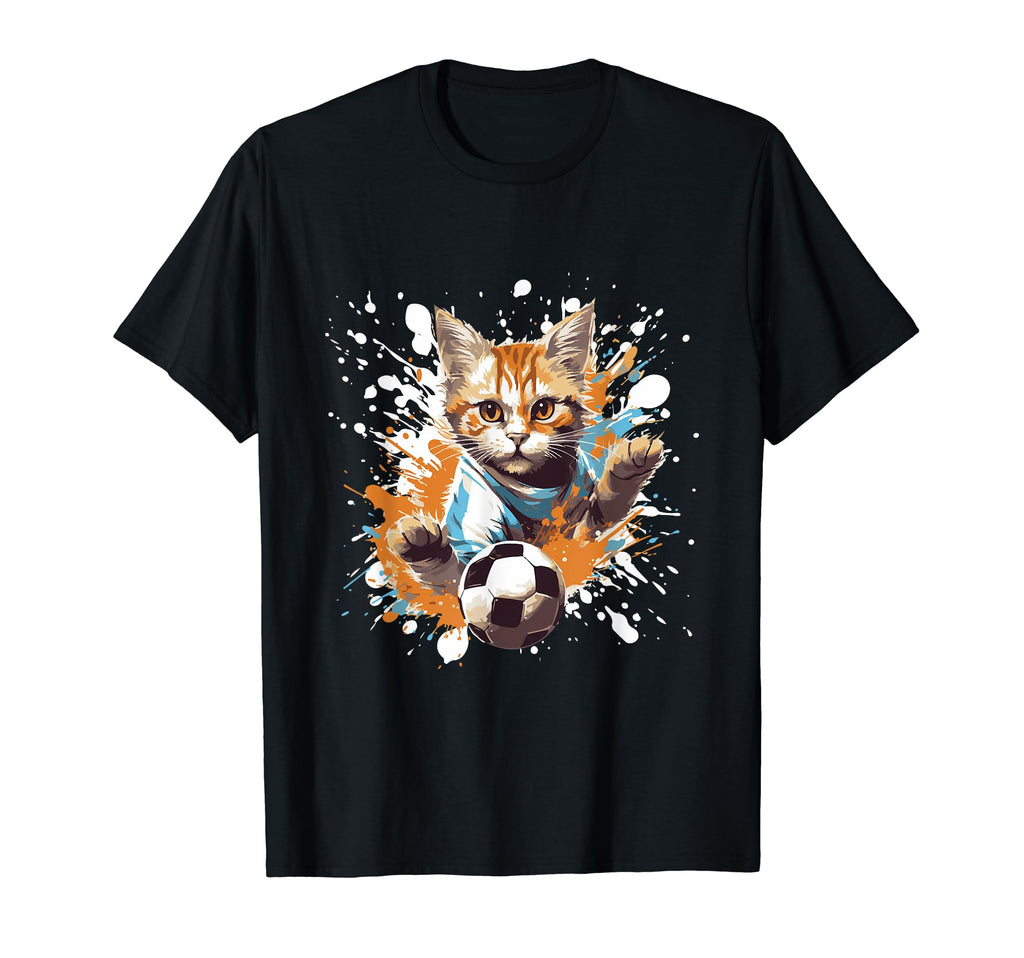 Cat Playing Soccer Funny Animal T-Shirt - Streetwear Style Unisex
