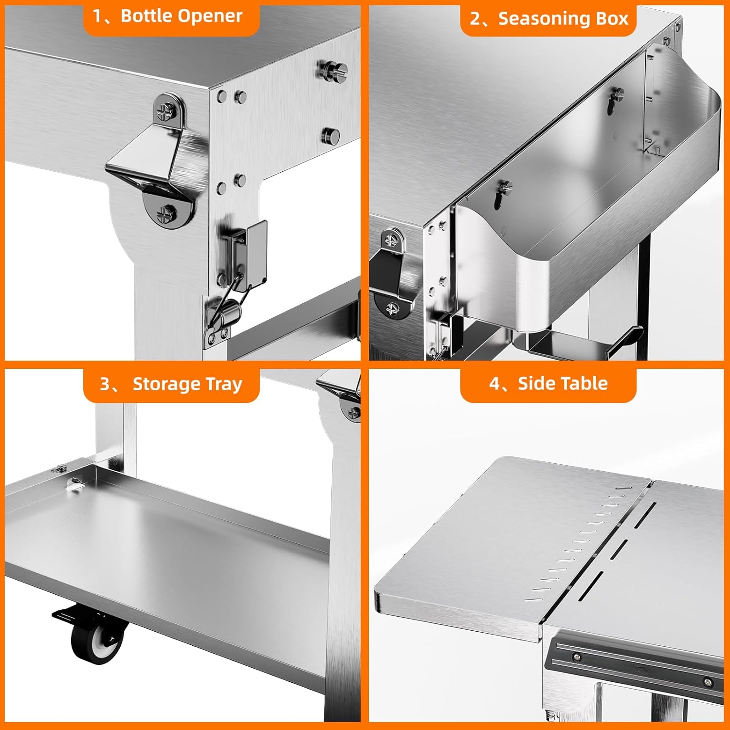 Food Grade 304 Stainless Steel BBQ Grill Table fits Tabletop Griddle, Outdoor Grill Table with 4 Foldable Legs, Portable Grill Stand for RV, Camping, Tailgating
