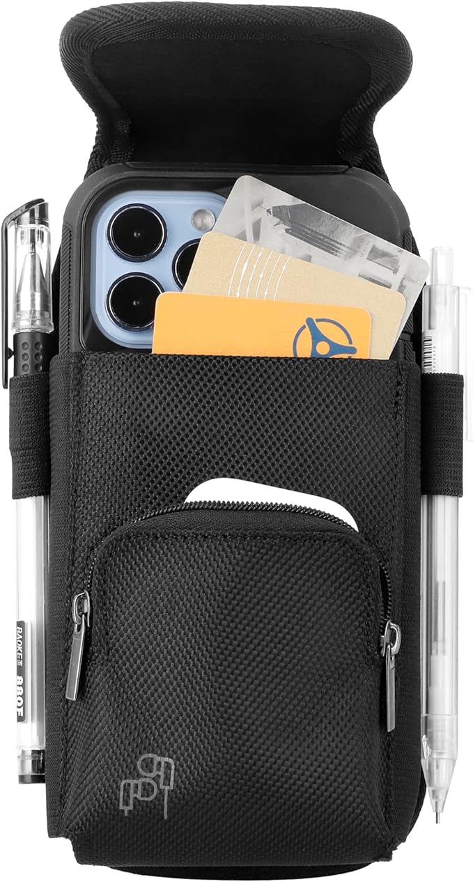 Perilogics Phone Holster with Magnetic Cover, Belt Clip Pouch Fits iPhone 17 Pro Max, 16 Pro Max, 16 Plus and Other Pro Max/Plus Models with Case Installed, with Zipper Storage & Card Pocket