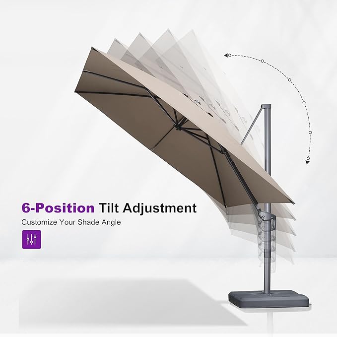 PURPLE LEAF 9 FT Cantilever Patio Umbrella Outdoor Aluminum Offset Square Umbrella with 3 Years Fade Resistance Recycled Fabric and 360-degree Rotation for Deck Pool Garden, Sand Dune