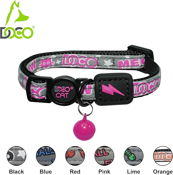 DOCO Cat Collar (Neck Girth - 3/8" x 7.5-12", Weight Upto - 13lb) Reflective Cat Collar with Bell, Breakaway Safety Buckle, Adjustable Nylon Strap for Kittens & Adult Cats (Blue)
