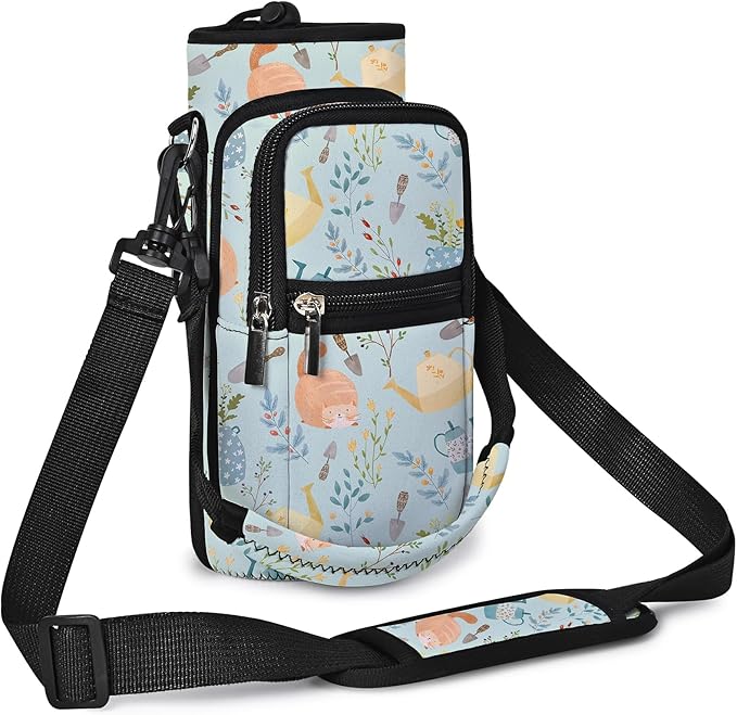 25/32/40/64oz Water Bottle Bag Holder Carrier-Insulated Crossbody Sling Case Sleeve with Strap & Pockets for Men Women Gym Cycling Travel Walking Hiking Camping